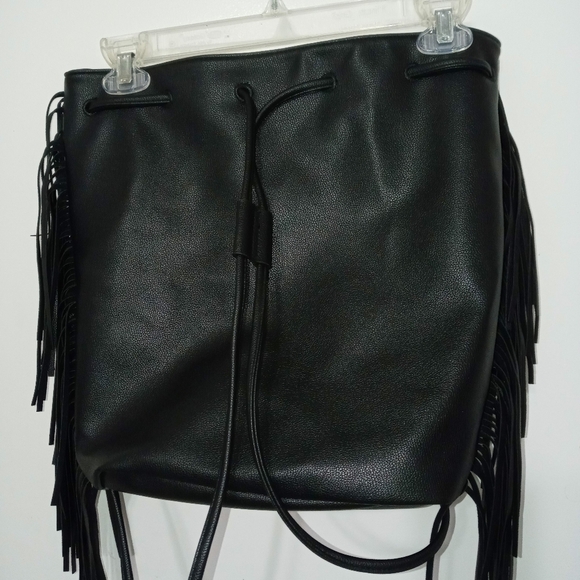 Victoria Secret black Drawstring Backpack With Fringe down both sides - Picture 9 of 13